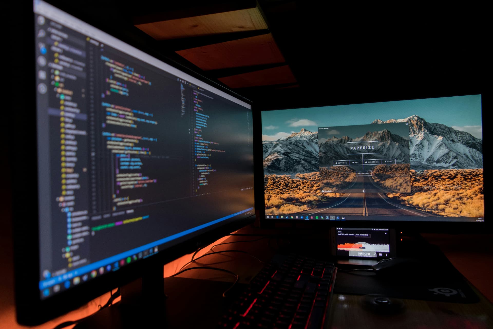 Developer working on dual monitors